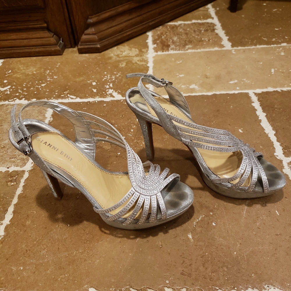 Gianni Bini Silver Sandal Heels Stilletos